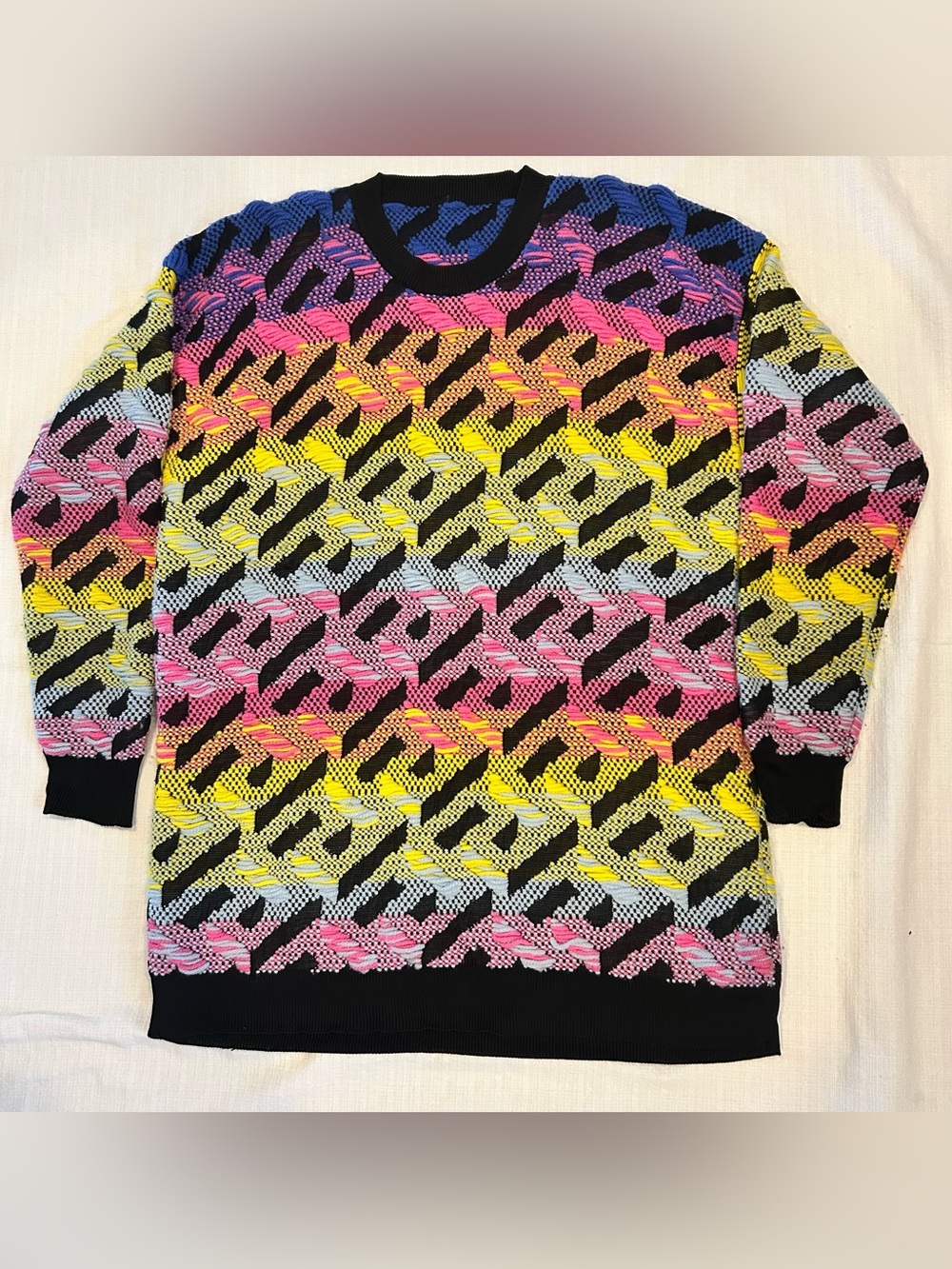Versace Rainbow La Greca Monogram Knit Sweater M 38